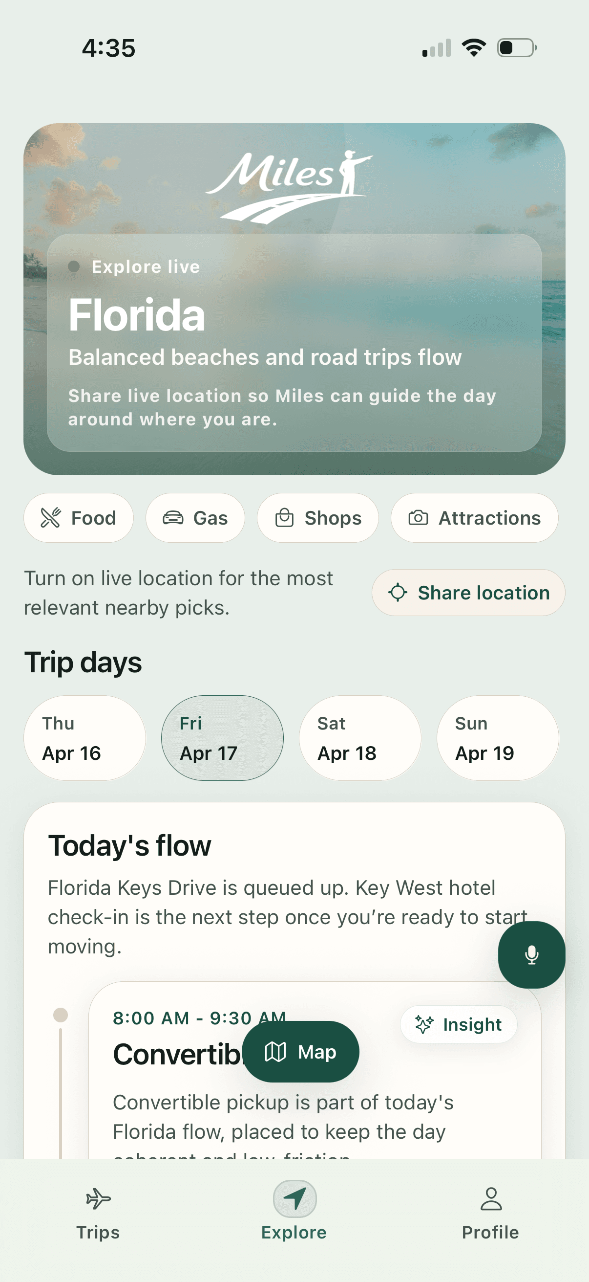 Miles explore timeline screen